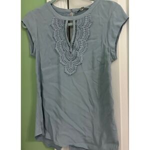 NWT Daniel Rainn Crochet Top Blouse Keyhole Cap‎ Sleeve Light Blue XSP